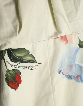 Vestido sin mangas beige con estampado floral y corte en línea A