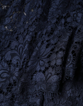 Blue Lace Ruffle A-line Knee Length Dress