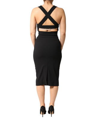 Vestido midi negro sin mangas con escote cuadrado