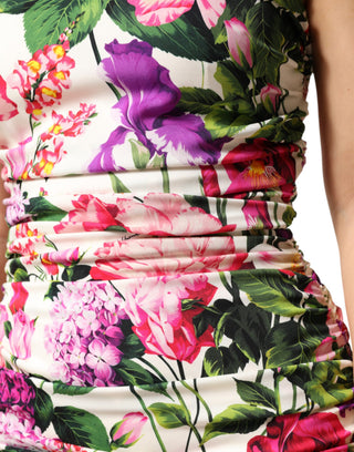 Vestido mini multicolor de seda charmeuse con estampado floral y fruncido
