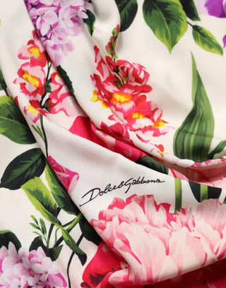 Vestido mini multicolor de seda charmeuse con estampado floral y fruncido