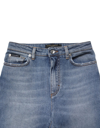 Jeans pitillo azul lavado de algodón