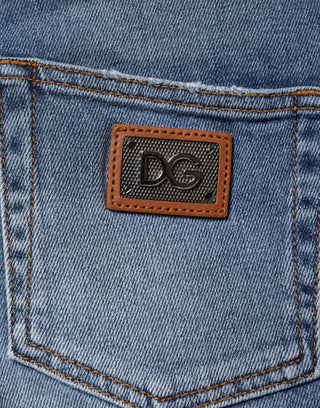 Jeans pitillo azul lavado de algodón