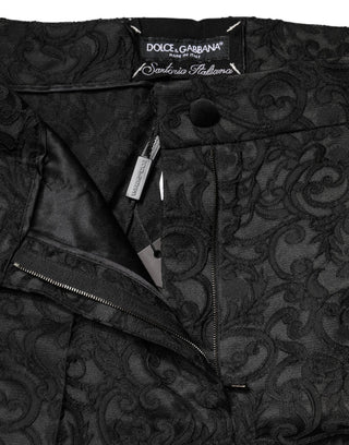 Black Floral Brocade High Waisted Trouser Pants
