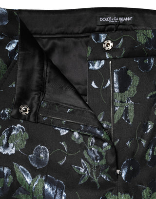 Pantalones ajustados metálicos con flores azul verdoso