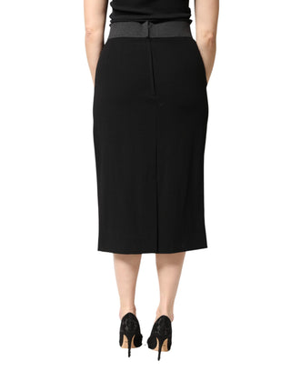 Falda midi negra de lana de tiro alto y corte lápiz