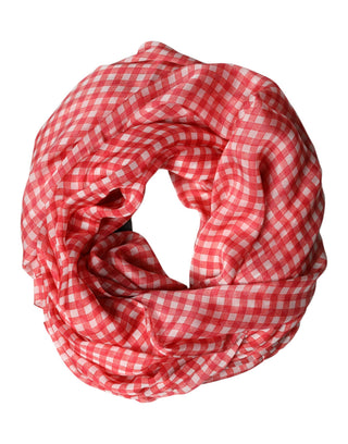 Estola roja a cuadros de seda para cuello, chal y bufanda