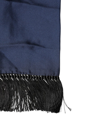Navy Blue Silk Fringes Neck Foulard Scarf