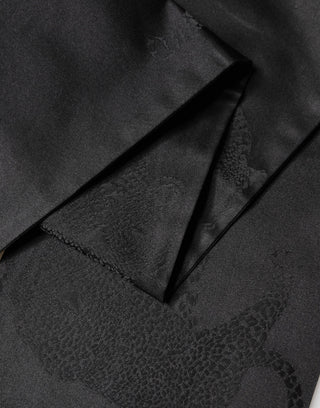 Black Satin Silk Fringes Neck Foulard Scarf