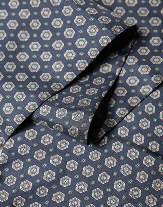 Blue Patterned Silk Fringes Foulard 138cm x 15.5cm Scarf