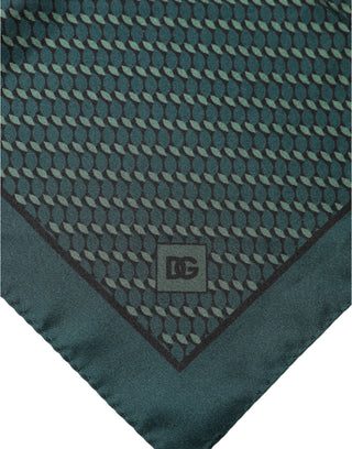 Dark Green Silk Patterned Handkerchief 32cm x 31cm Scarf