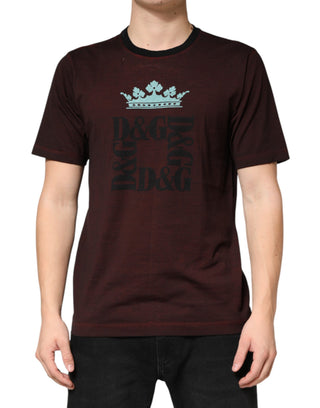 Camiseta de algodón burdeos DG Crown con cuello redondo para hombre