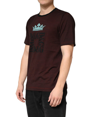 Camiseta de algodón burdeos DG Crown con cuello redondo para hombre