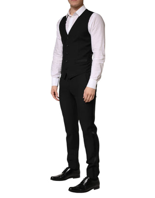 Dark Gray Wool Single Breasted 3 Piece Men Suit