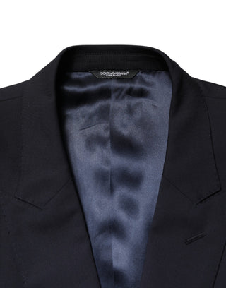 Blue Wool Double Breasted 2 Piece Men Suit