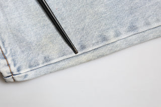 Light Blue Tattered Mid Waist Straight Denim Jeans