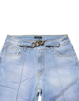 Jeans azul claro lavados de cintura alta y corte bota