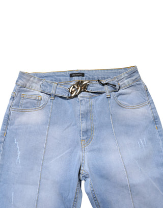 Jeans azul claro lavados de cintura alta y corte bota