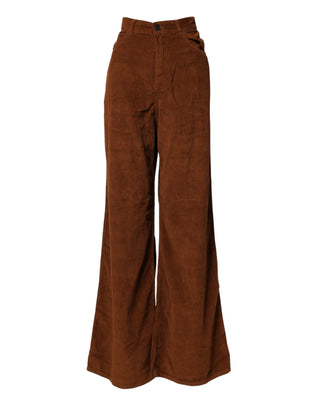Braune High-Waist-Hose aus Cord-Denim mit weitem Bein