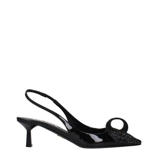 Black Leather Stiletto Heel Sandals