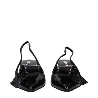 Black Leather Stiletto Heel Sandals