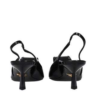 Black Leather Stiletto Heel Sandals
