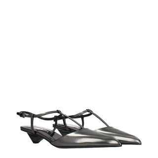 Gray Leather Flat Sandals