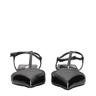 Gray Leather Flat Sandals
