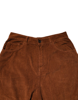 Braune High-Waist-Hose aus Cord-Denim mit weitem Bein