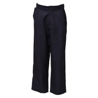 Marineblaue, gerade geschnittene Chino-Freizeithose mit hoher Taille