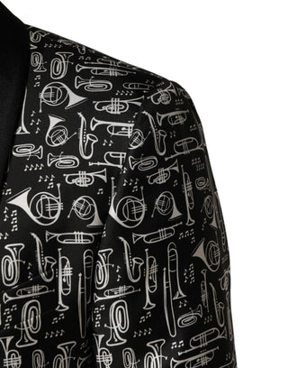 Blazer negro de seda Jazz Club con cierre de un solo botón