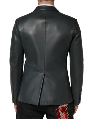 Schwarzer doppelreihiger Zweiknopf-Blazer aus Leder