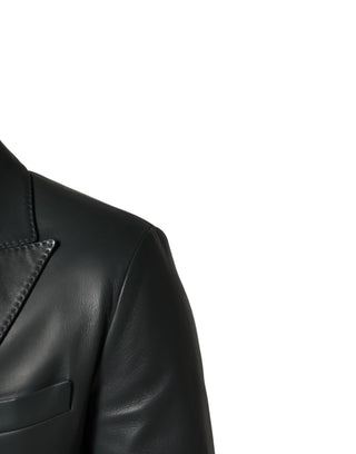 Schwarzer doppelreihiger Zweiknopf-Blazer aus Leder