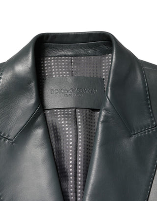 Schwarzer doppelreihiger Zweiknopf-Blazer aus Leder