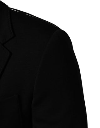 Blazer negro de lana con cierre de dos botones y un solo pecho