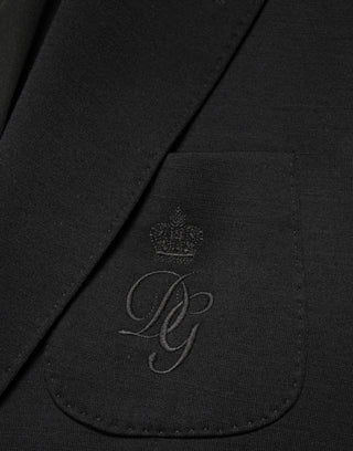 Blazer negro de lana con cierre de dos botones y un solo pecho