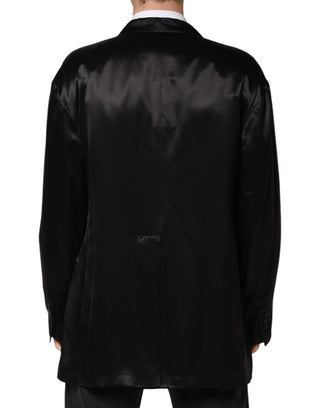 Black Silk Double Breasted 2 Button Blazer