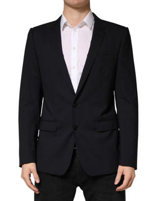 Blazer negro de lana con cierre de dos botones y un solo pecho