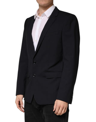 Blazer negro de lana con cierre de dos botones y un solo pecho