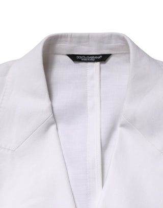 White Linen Double Breasted 2 Button Blazer