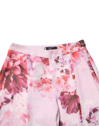 Pantalones acampanados rosas con estampado floral y tiro alto