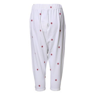 White Floral Tapered High Waist Cropped Pants
