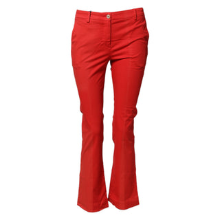Pantalones chinos casuales rojos acampanados de tiro medio