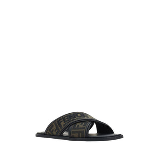 Black Calf Leather Bos Taurus Flat Sandals