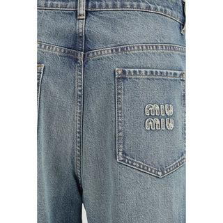 Jeans de pierna recta de algodón azul