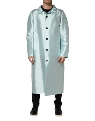 Petrolfarbener Satin-Trenchcoat mit Kragen