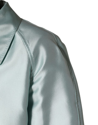 Teal Satin Collared Long Trench Coat Jacket