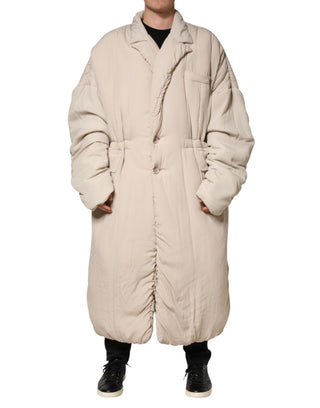 Gabardina larga acolchada con cuello beige