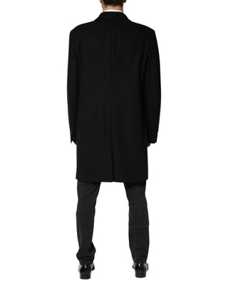 Schwarzer langer Wollmantel, einreihig