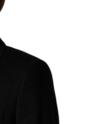 Schwarzer Trenchcoat aus Wolle mit doppelter Knopfreihe